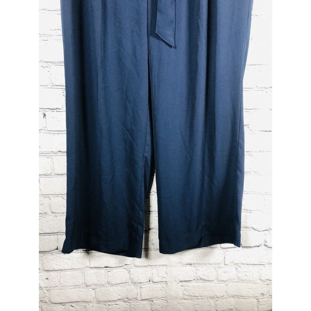 A New Day Women’s Navy Blue Wide Leg Zip Fly Tie Waist  Pockets Crop Pants Sz 10